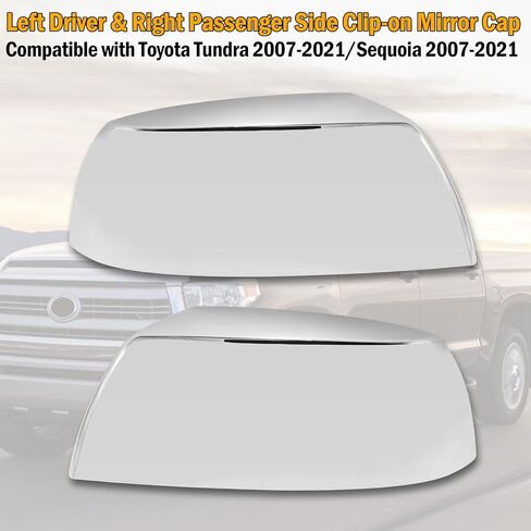 Moonlinks متوافقة مع Toyota Tundra 2007-2021/Sequoia 2007-2021 استبدال غطاء المرآة، غطاء مرآة مثبت على الجانب الأيسر من الكروم والراكب الأيمن يستبدل 879150C050 879450C030، زوج واحد in Saudi Arabia