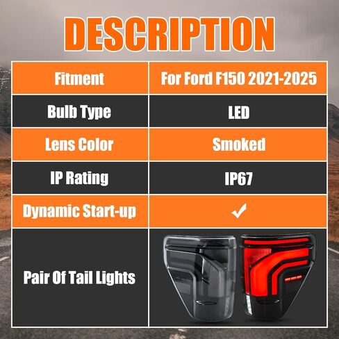 مصابيح خلفية LED لمجموعة المصابيح الخلفية Ford F150 F-150 2021-2025 [متوافقة مع جميع الموديلات F150 F-150] بدء تشغيل الرسوم المتحركة/المصابيح الخلفية الجانبية للسائق والراكب (مدخنة) in Kuwait