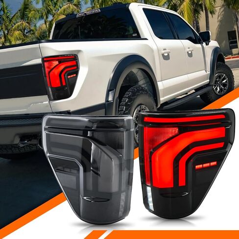 مصابيح خلفية LED لمجموعة المصابيح الخلفية Ford F150 F-150 2021-2025 [متوافقة مع جميع الموديلات F150 F-150] بدء تشغيل الرسوم المتحركة/المصابيح الخلفية الجانبية للسائق والراكب (مدخنة) in Kuwait
