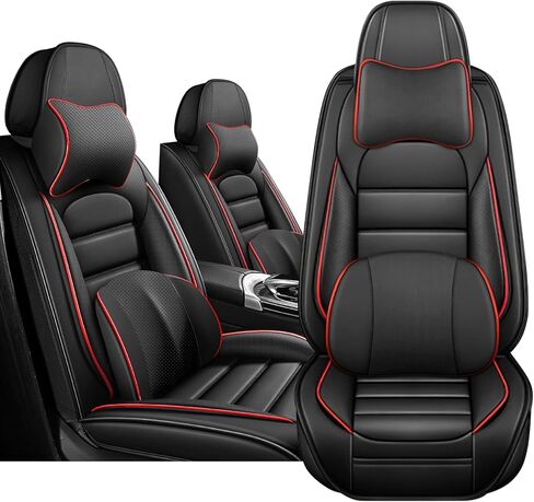 Car Seat Cover for Nissan Rogue 2008-2025, Nappa Leather Front Seat Covers Full Coverage Seat Protector Waterproof Cushions (Black Red,2 Seats Luxury) in Saudi Arabia