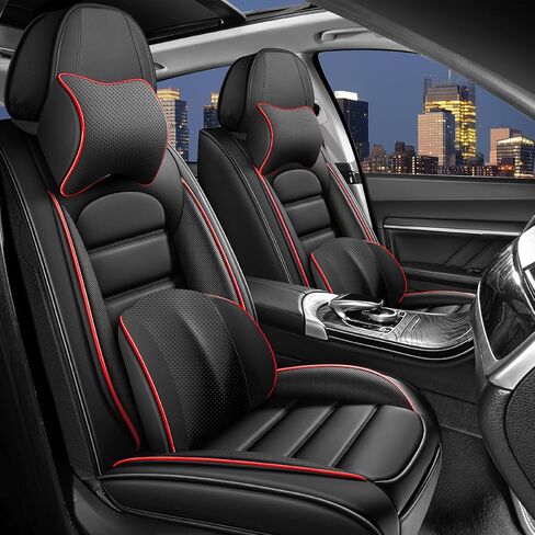 Car Seat Cover for Nissan Rogue 2008-2025, Nappa Leather Front Seat Covers Full Coverage Seat Protector Waterproof Cushions (Black Red,2 Seats Luxury) in Saudi Arabia