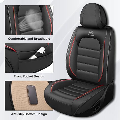 Car Seat Cover for Nissan Rogue 2008-2025, Nappa Leather Front Seat Covers Full Coverage Seat Protector Waterproof Cushions (Black Red,2 Seats Luxury) in Saudi Arabia