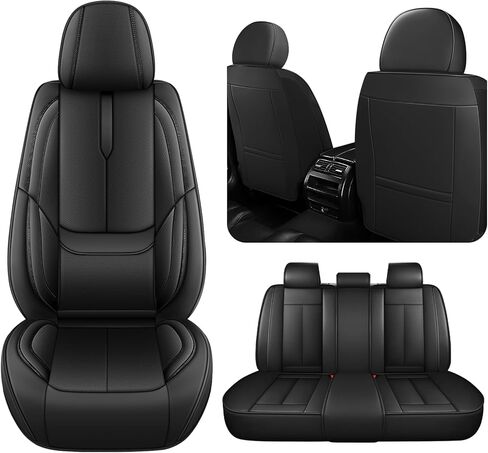 Car Seat Covers for Hyundai Santa Fe 2001-2025, Full Coverage,Nappa Leather Seat Covers with Lumbar Support,Waterproof&Anti Scratch All Season Protector(Full Set,Black) in Saudi Arabia