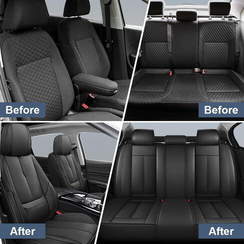 Car Seat Covers for Hyundai Santa Fe 2001-2025, Full Coverage,Nappa Leather Seat Covers with Lumbar Support,Waterproof&Anti Scratch All Season Protector(Full Set,Black) in Saudi Arabia
