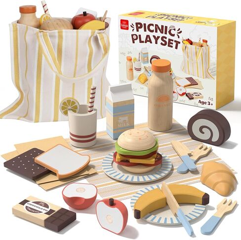 Lehoo Castle Wooden Play Food Sets, 4 Food Group, Sorting Toys for Toddlers 3-5, Pretend Play Cutting Fruits Kitchen Accessories Toys for Boys Girls Kids Ages 4-8 in Kuwait