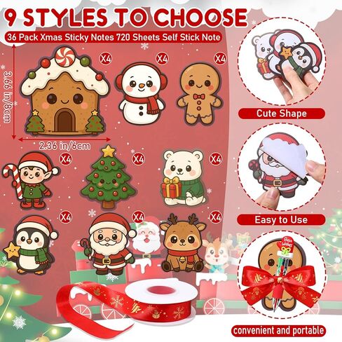 Tenceur 36 Sets Christmas Bulk Gifts Christmas 4 in 1 Multicolor Ballpoint Pens with Sticky Notes Memo Pads and Ribbon for Teacher Student Classroom Prize School Office Coworker Xmas Stocking Stuffing in Saudi Arabia