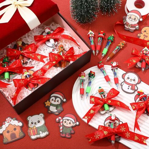 Tenceur 36 Sets Christmas Bulk Gifts Christmas 4 in 1 Multicolor Ballpoint Pens with Sticky Notes Memo Pads and Ribbon for Teacher Student Classroom Prize School Office Coworker Xmas Stocking Stuffing in Saudi Arabia