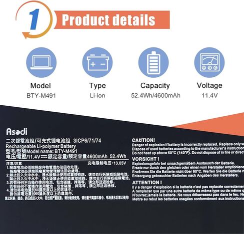 بطارية كمبيوتر محمول ASODI AA-PBUN3AB متوافقة مع سامسونج NP530E5M NP530E5M-X02US NP550XTA-K01US NP740U3L-L02US NP740U5L NP740U5L-Y03US NP730QAA NP530E5M NP740U NP740U3L Series AA-PBUN3QB 43 واط ساعة in Saudi Arabia