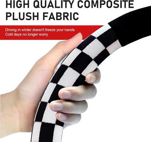 Car Steering Wheel Cover, Soft Plush Checkered Protector for 14.5" - 15" Steering Wheel, Non-slip High Elasticity No Inner Design, Anti-scratch Decoration Accessory (Red & Black) in Saudi Arabia