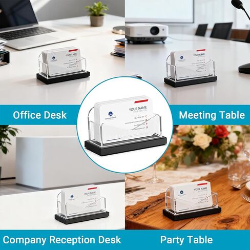 LUGUNU Acrylic Business Card Holder for Desk 2 Pack, Clear Card Display Stand with Black Base, Holds up to 100 Cards, Modern Office Organizer in Saudi Arabia