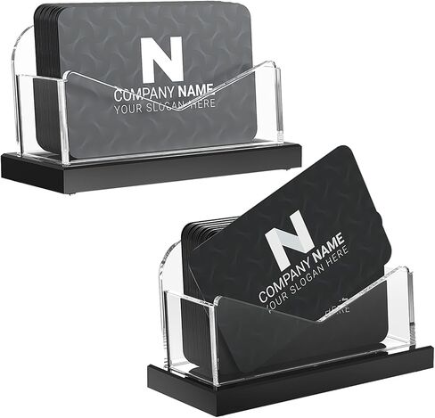LUGUNU Acrylic Business Card Holder for Desk 2 Pack, Clear Card Display Stand with Black Base, Holds up to 100 Cards, Modern Office Organizer in Saudi Arabia