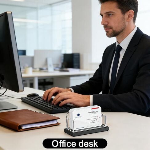LUGUNU Acrylic Business Card Holder for Desk 2 Pack, Clear Card Display Stand with Black Base, Holds up to 100 Cards, Modern Office Organizer in Saudi Arabia