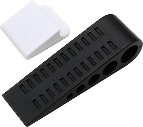 Door Stoppers (3 Pack), Heavy Duty Rubber Door Stopper Wedge for Bottom of Door on Floor, Non-Slip Stackable Door Stops for Carpet & Hard Floors, Includes Storage Holder/Bracket - Black - 3-Pack in Saudi Arabia