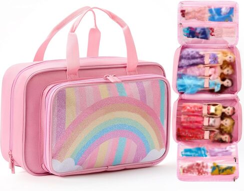 Carrying Case Compatible with Barbie Dolls 12-Inch, Storage Organizer Holder with Handle for up to 6 Dolls, Multiple Pockets for Clothes & Accessories,Travel Portable Storage Bag,Pink in Saudi Arabia