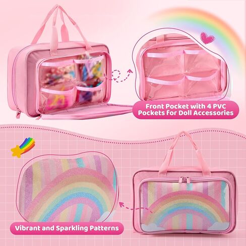 Carrying Case Compatible with Barbie Dolls 12-Inch, Storage Organizer Holder with Handle for up to 6 Dolls, Multiple Pockets for Clothes & Accessories,Travel Portable Storage Bag,Pink in Saudi Arabia