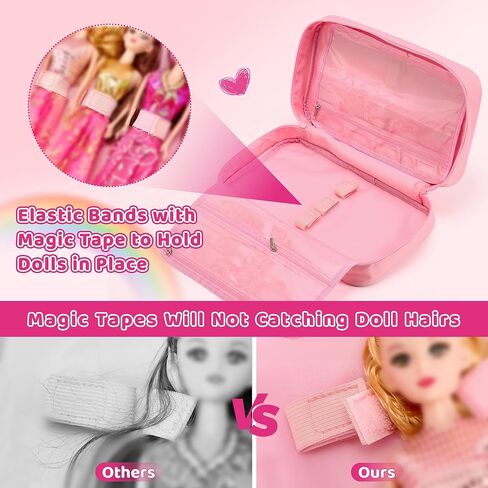 Carrying Case Compatible with Barbie Dolls 12-Inch, Storage Organizer Holder with Handle for up to 6 Dolls, Multiple Pockets for Clothes & Accessories,Travel Portable Storage Bag,Pink in Saudi Arabia