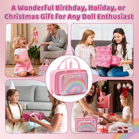 Carrying Case Compatible with Barbie Dolls 12-Inch, Storage Organizer Holder with Handle for up to 6 Dolls, Multiple Pockets for Clothes & Accessories,Travel Portable Storage Bag,Pink in Saudi Arabia