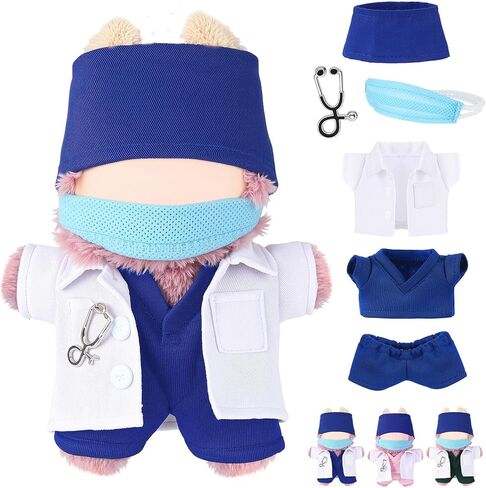 17cm Doll Clothes Doctor Scrubs Outfit with White Coat Face Mask Mini Stethoscope Cute Doctor Medical Costume with Accessories Gift for DIY Dress-up Lovers & Collectors(Blue) in Saudi Arabia