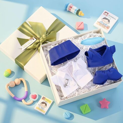 17cm Doll Clothes Doctor Scrubs Outfit with White Coat Face Mask Mini Stethoscope Cute Doctor Medical Costume with Accessories Gift for DIY Dress-up Lovers & Collectors(Blue) in Saudi Arabia