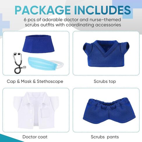 17cm Doll Clothes Doctor Scrubs Outfit with White Coat Face Mask Mini Stethoscope Cute Doctor Medical Costume with Accessories Gift for DIY Dress-up Lovers & Collectors(Blue) in Saudi Arabia