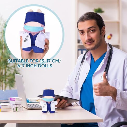 17cm Doll Clothes Doctor Scrubs Outfit with White Coat Face Mask Mini Stethoscope Cute Doctor Medical Costume with Accessories Gift for DIY Dress-up Lovers & Collectors(Blue) in Saudi Arabia