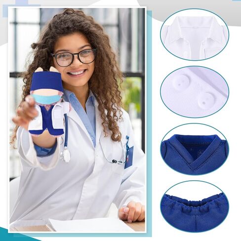 17cm Doll Clothes Doctor Scrubs Outfit with White Coat Face Mask Mini Stethoscope Cute Doctor Medical Costume with Accessories Gift for DIY Dress-up Lovers & Collectors(Blue) in Saudi Arabia