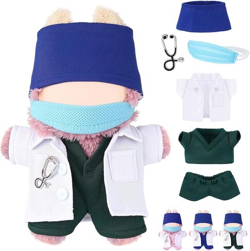 17cm Doll Clothes Doctor Scrubs Outfit with White Coat Face Mask Mini Stethoscope Cute Doctor Medical Costume with Accessories Gift for DIY Dress-up Lovers & Collectors(Blue) in Saudi Arabia