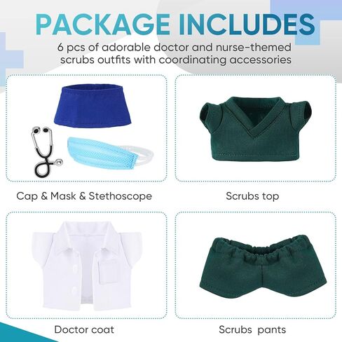 17cm Doll Clothes Doctor Scrubs Outfit with White Coat Face Mask Mini Stethoscope Cute Doctor Medical Costume with Accessories Gift for DIY Dress-up Lovers & Collectors(Blue) in Saudi Arabia