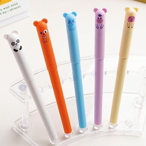 4 Pcs Cute Erasable Pens Cartoon Animal Gel Pen 0.5mm Black Ink Smooth Writing Pen Kawaii Bear Panda Erasable Pens for Women Girls Boys Office Supplies School Supplies (Cute Animal-Black Ink) in Saudi Arabia