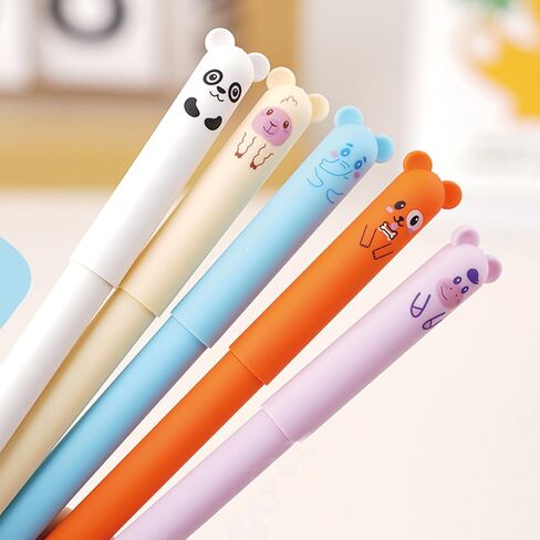 4 Pcs Cute Erasable Pens Cartoon Animal Gel Pen 0.5mm Black Ink Smooth Writing Pen Kawaii Bear Panda Erasable Pens for Women Girls Boys Office Supplies School Supplies (Cute Animal-Black Ink) in Saudi Arabia