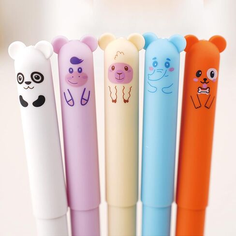 4 Pcs Cute Erasable Pens Cartoon Animal Gel Pen 0.5mm Black Ink Smooth Writing Pen Kawaii Bear Panda Erasable Pens for Women Girls Boys Office Supplies School Supplies (Cute Animal-Black Ink) in Saudi Arabia