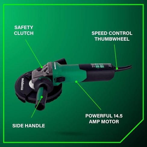 Metabo 5-Inch Concrete Renovation Angle Grinder Kit | Variable Speed | 2,800-9,600 RPM | 14.5 Amps | Slide Switch (Locking) | Electronics | RSEV 17-125 Set in Saudi Arabia