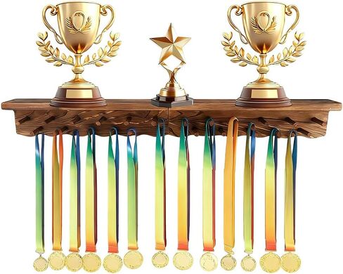 DICOSMETIC 1 قطعة حامل ميداليات الخشب الكأس الجرف جدار جبل ميداليات شماعات عرض 14.96x3.54x7.17 بوصة خشبية جوائز معدنية رف لكرة القدم الجمباز سباق كرة القدم السباحة الرياضة in Saudi Arabia