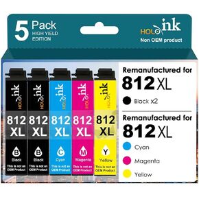 HOINKLO for 812xl Remanufactured for Epson 812XL Ink Cartridges Combo Pack 812xl Works with Workforce Pro WF-7310 WF-7820 WF-7840, Workforce EC-C7000 Printer (2 Black, Cyan, Yellow, Magenta, 5 Pack) in Kuwait