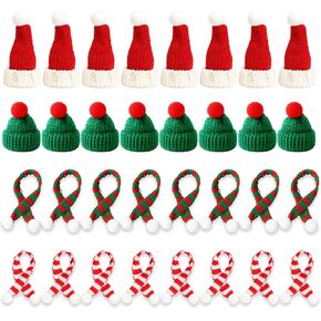 32 Pieces Miniature ,HatsMini Hats for Crafts, 8 Green Hats and RED Hats, 8 Red and GreenScarves, 8 Red and White Scarves, Cotton Material for DIY Projects, Holiday Decorations in Kuwait