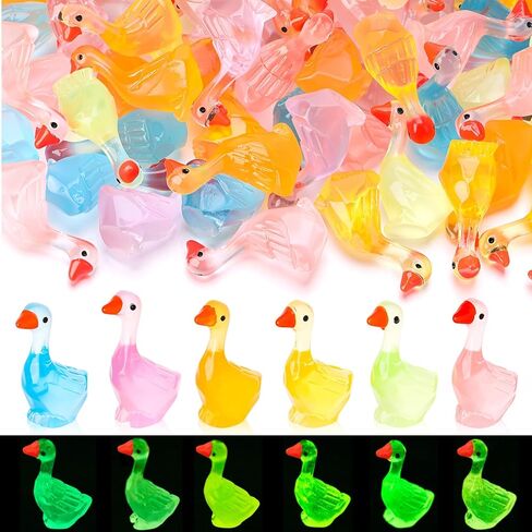 90pcs Luminous Desk Goose, Mini Resin Porch Goose Statues, Glow in The Dark Goose Figurines for Dollhouse Fairy Garden Aquarium Office Table Decor (6 Colors) in Saudi Arabia