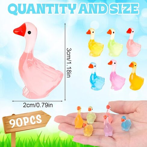 90pcs Luminous Desk Goose, Mini Resin Porch Goose Statues, Glow in The Dark Goose Figurines for Dollhouse Fairy Garden Aquarium Office Table Decor (6 Colors) in Saudi Arabia
