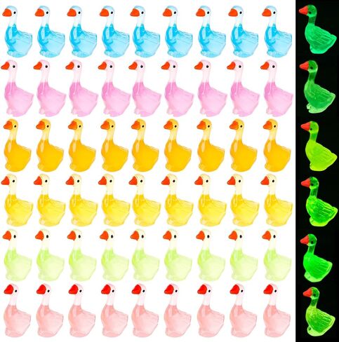 90pcs Luminous Desk Goose, Mini Resin Porch Goose Statues, Glow in The Dark Goose Figurines for Dollhouse Fairy Garden Aquarium Office Table Decor (6 Colors) in Saudi Arabia