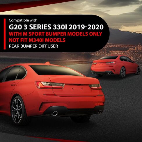 حافة ناشرة الصدمات الخلفية متوافقة مع BMW G20 3 Series 330i 2019-2020 مع موديلات M Sport Bumper فقط، لا تناسب موديلات M340i باللون الأسود اللامع in Saudi Arabia