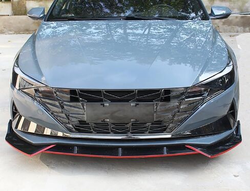 قطع غيار السيارات المتوافقة مع Hyundai Elantra 2021 2022 2023 (ليست لـ Elantra N) الشفة الأمامية السفلية للذقن الفاصل (أسود وأحمر) ABS 3 قطع in Kuwait