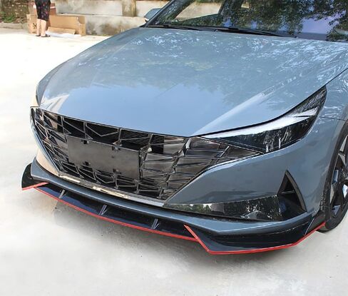قطع غيار السيارات المتوافقة مع Hyundai Elantra 2021 2022 2023 (ليست لـ Elantra N) الشفة الأمامية السفلية للذقن الفاصل (أسود وأحمر) ABS 3 قطع in Kuwait