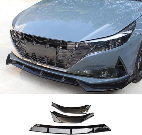 قطع غيار السيارات المتوافقة مع Hyundai Elantra 2021 2022 2023 (ليست لـ Elantra N) الشفة الأمامية السفلية للذقن الفاصل (أسود وأحمر) ABS 3 قطع in Kuwait