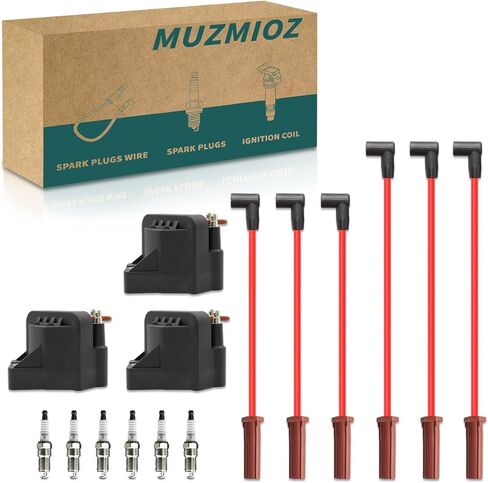 Set of 1 Ignition Coils Pack UF412 56029098AA with 6 Iridium Spark Plugs and Spark plug Wire Set Compatible with Jeep Wrangler 2007-2011 V6 3.8L in Saudi Arabia