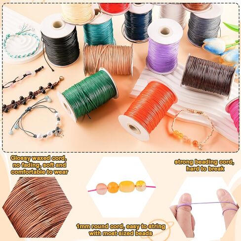 174 Yard Korean Waxed Polyester Cords 1mm Polyester Jewelry Making Bracelet Cord Waxed Beading String with Spool for Craft DIY (Black) in Kuwait