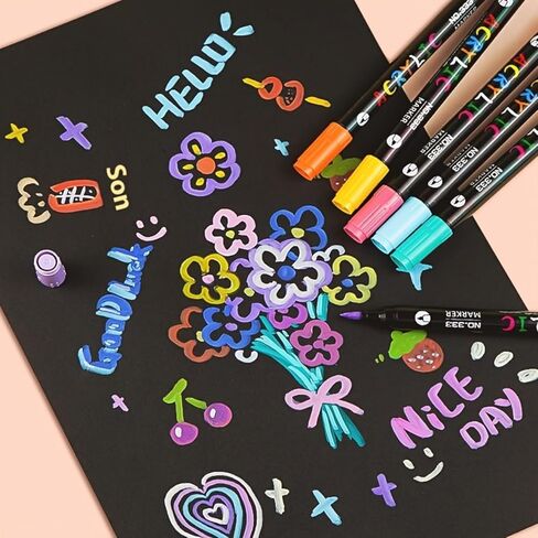 24 Colors Dual Tip Acrylic Paint Pens Markers for Halloween Decorations, Stone, Rock Painting, Glass, Ceramic Surfaces, Pumpkin Painting Kit DIY Crafts in Saudi Arabia