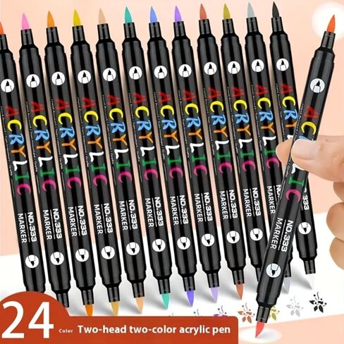 24 Colors Dual Tip Acrylic Paint Pens Markers for Halloween Decorations, Stone, Rock Painting, Glass, Ceramic Surfaces, Pumpkin Painting Kit DIY Crafts in Saudi Arabia