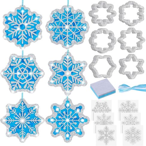 Epakh 36 Sets Snowflakes Craft Kit Snow Tissue Paper Sign Craft Winter Christmas Craft Make Your Own Xmas Tree Hanging Ornament for Party Holiday DIY Home Activities in Saudi Arabia