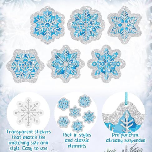Epakh 36 Sets Snowflakes Craft Kit Snow Tissue Paper Sign Craft Winter Christmas Craft Make Your Own Xmas Tree Hanging Ornament for Party Holiday DIY Home Activities in Saudi Arabia