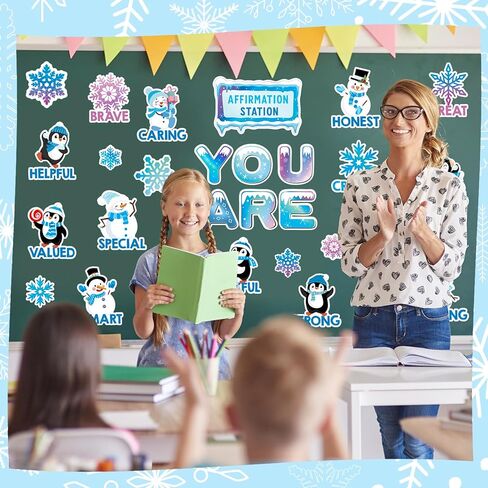 34Pcs Winter Bulletin Board Set Motivational Inspirational Christmas Paper Cutouts with 50Pcs Glue Points for Holiday Party Classroom Wall Decor in Saudi Arabia