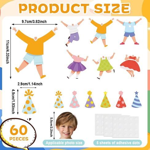 60 Pcs Cartoon Birthday Photo Cutouts Bulletin Board Decorations Pastel Paper DIY Photo Picture Crafts for Kids Happy Birthday Theme Party Decor for School Classroom Activities Home Party Supplies in Saudi Arabia
